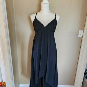 High low Spaghetti Strap black dress.